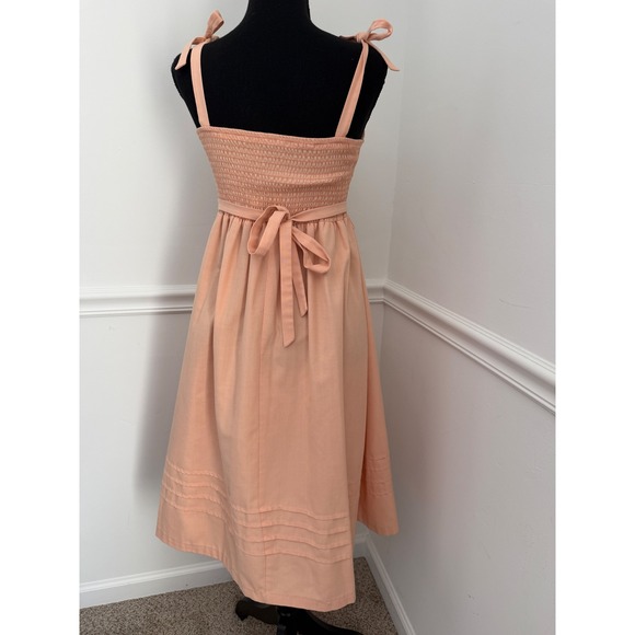 Vintage Vicky Vaughn Peach Floral Embroidered Smocked Midi Sundress 70s XS/ S - Picture 4 of 9